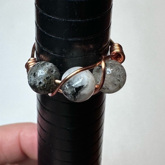 Moss quartz moon stone ring copper hand made - Picture 1 of 4